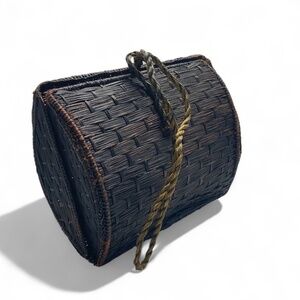 KAANAS Cuzco Vaulted Straw Wristlet in Brown